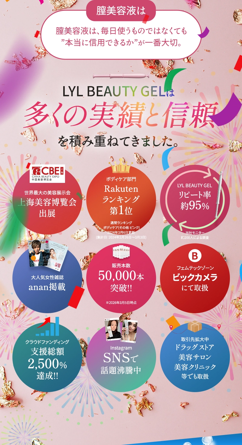 膣美容液は毎日使うものでなくても本当に使用できるかが一番大切 リルビューティージェルは多くの実績と信頼を積み重ねてきました